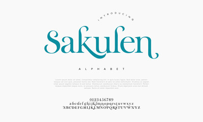 Sakulen premium luxury elegant alphabet letters and numbers. Elegant wedding typography classic serif font decorative vintage retro. Creative vector illustration