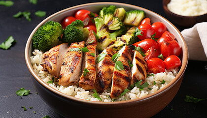 Grilled chicken breast with fresh vegetable salad generated by AI