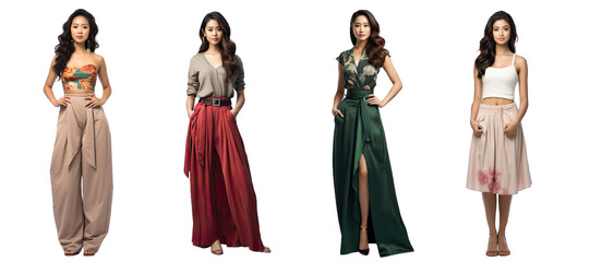 Collection of PNG. Portrait of a beautiful young asian woman standing isolated on a transparent background.