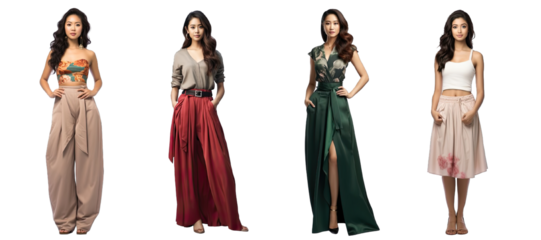 Collection of PNG. Portrait of a beautiful young asian woman standing isolated on a transparent background.