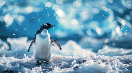 Adélie Penguin in Sparkling Snowy Habitat
