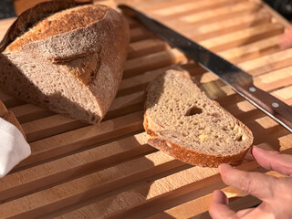 bread on wooden tray