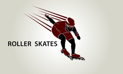 Athlete runs on roller skates. Logo. The emblem. Vector illustration.