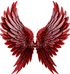 Red angel wings isolated on transparent background - obrazy, fototapety, plakaty