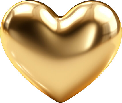 Golden heart isolated on transparent background. PNG