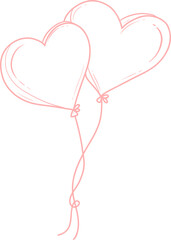 Two intertwined heart shaped balloons line drawing