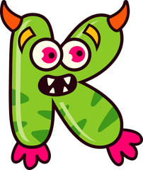 Children's Alphabet K with Cute Monster Letters