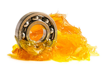 Ball bearing stainless with grease lithium machinery lubrication for automotive and industrial  isolated on white background with clipping path - obrazy, fototapety, plakaty
