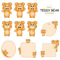 Set of Teddy Bear, Vector Illustration