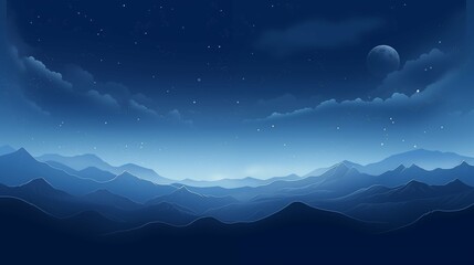 Landscape of the mountains at night with moon and stars. Vector illustration