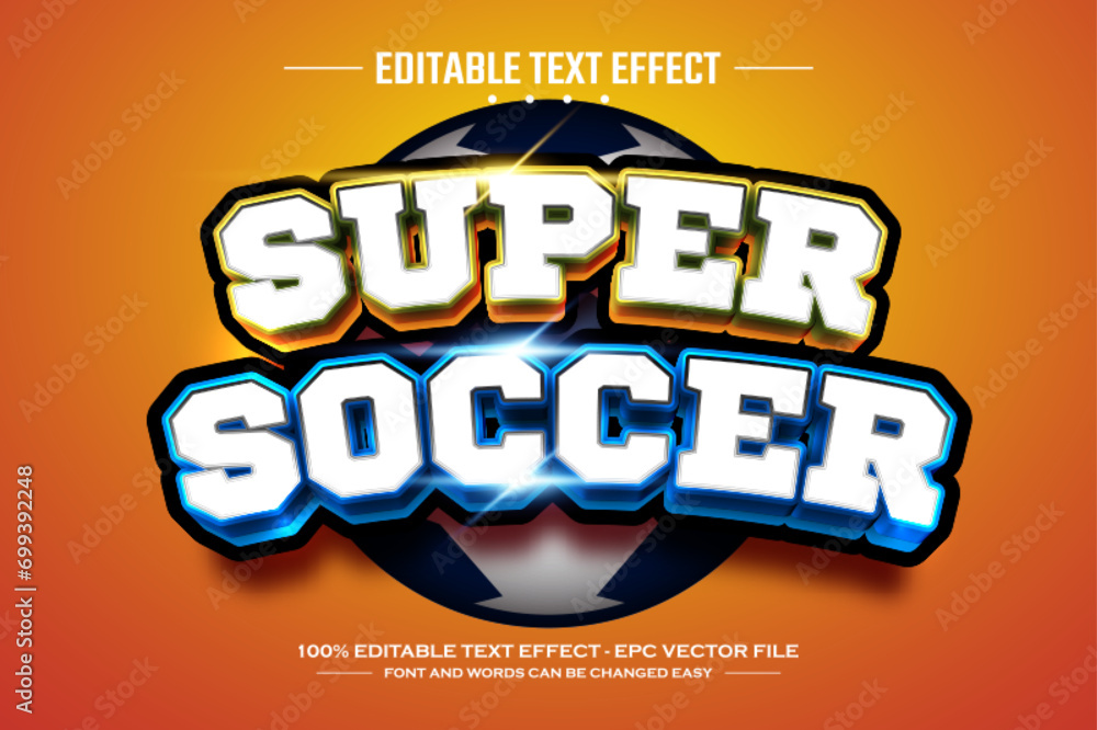 Poster super soccer 3d editable text effect template