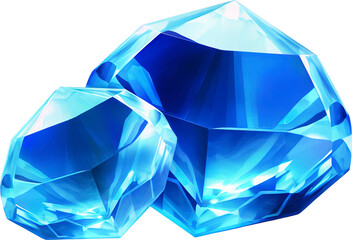 Blue diamonds isolated on transparent background. PNG
