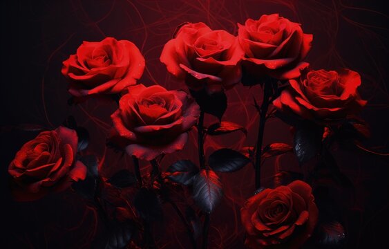A bunch of red roses on a black background