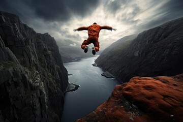 A person jumping off a cliff into the air - Powered by Adobe