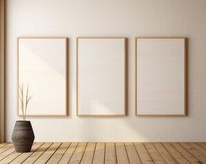 An empty room with three frames on the wall