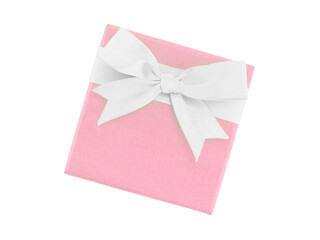 minimalist pastel pink gift box with ribbon bow isolated on transparent