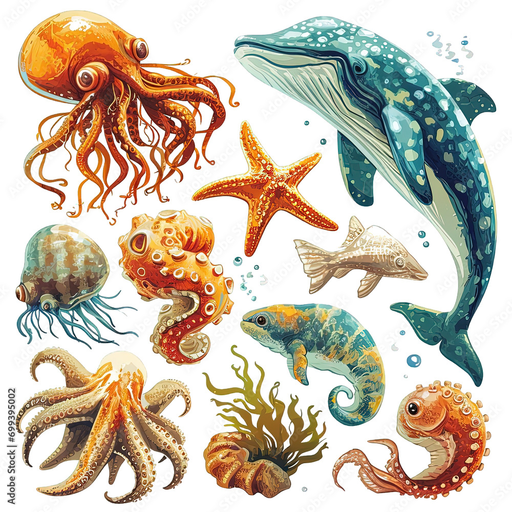 Sticker Set of Sea Animals