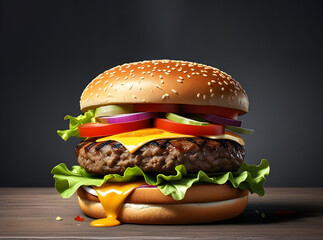 Tasty burger isolated, fresh hamburger fast food with beef and cheese