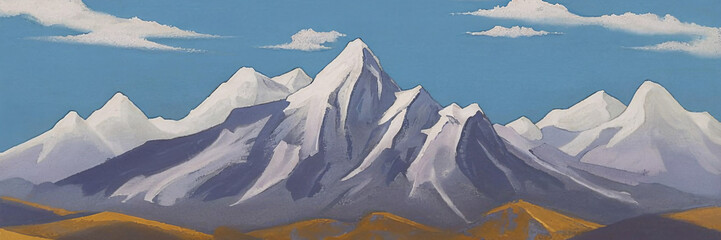 Mountain landscape. Minimalism. High mountains. Oil painting on canvas. Painted with brush and...