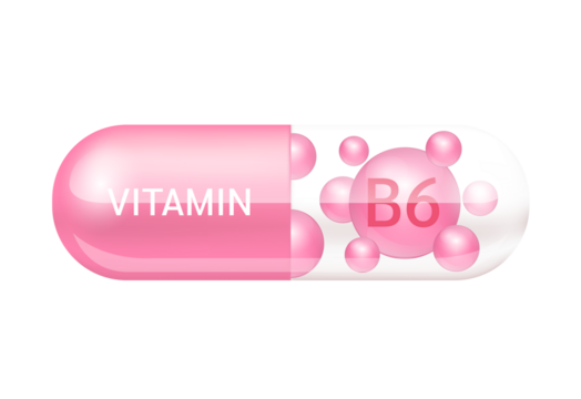 Capsule vitamin B6 structure pink and white It's transparent and vitamin pill is on inside. Cut out PNG. Beauty concept. Personal care. transparent capsule pill. Drug business - Powered by Adobe