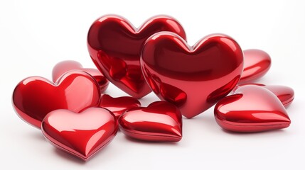 Fototapeta premium Wallpaper of red heart and small hearts on white background