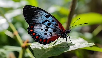 Naklejka premium Beautiful butterfly with multi colored wings flying in nature generated by AI