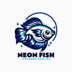 Vector Logo Illustration Neon Fish Simple Mascot Style