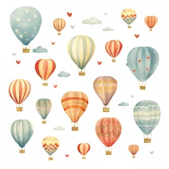 Afwasbaar Fotobehang Luchtballon Watercolor Valentine Hot Air Balloon Ride