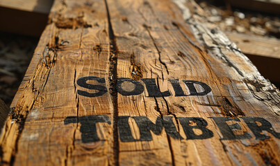 Promotional image for distressed or age-worn lumber, "Solid timber"