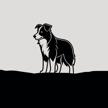 Canine Elegance: Border Collie Logo in Black and White