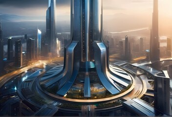 未来型都市ハブタワー - obrazy, fototapety, plakaty