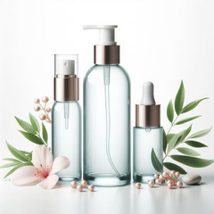 Obraz na płótnie Canvas Showcasing Beauty in Glass Bottles: Elegant Beauty Product Mockup