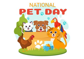 National Pet Day Vector Illustration on April 11 with Cute Pets of Cats and Dogs for Celebrate your Animal Companion in Flat Cartoon Background