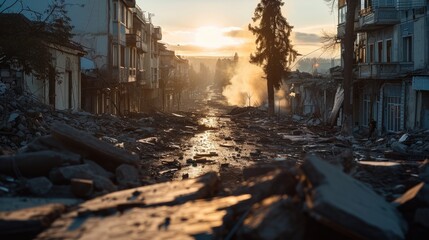 The devastating earthquake in city. Generative AI.