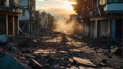 The devastating earthquake in city. Generative AI.
