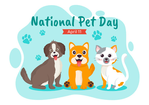 National Pet Day Vector Illustration on April 11 with Cute Pets of Cats and Dogs for Celebrate your Animal Companion in Flat Cartoon Background