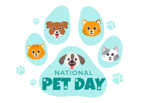 National Pet Day Vector Illustration on April 11 with Cute Pets of Cats and Dogs for Celebrate your Animal Companion in Flat Cartoon Background