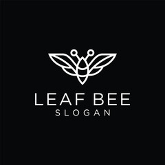 Illustration Honey Bee Wasp and Flower Floral Petals logo design template with Simple Line Art Style.