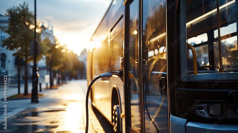 Sticker an electric bus at a charging station. generative ai.