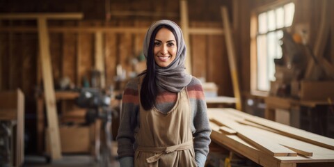 Arabic Female Carpenter Job Career Beautiful Concept Generative AI - obrazy, fototapety, plakaty