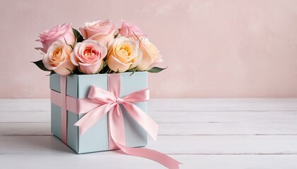 Birthday Present: Elegant Box with Fresh Roses