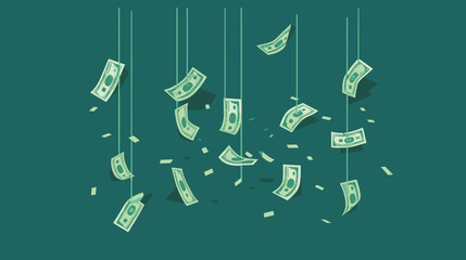 Dollar Rain - A playful illustration of dollars falling like raindrops, symbolizing financial abundance and opportunities.  - obrazy, fototapety, plakaty