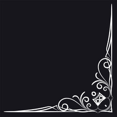 white vintage corner On a black background for decorating messages and cards.