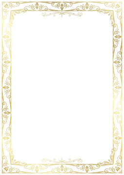 vintage gold border. Border frame with royalty ornaments on white background.
