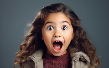 cute little girl shocked on isolated background