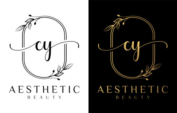 Letter CY Beauty Logo with Flourish Ornament
