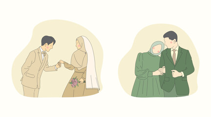 vector wedding muslim couple characters