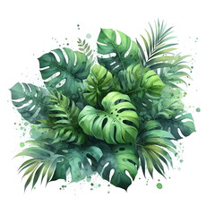 Watercolor of Monstera leaves gathered in the middle for presentation and poster design template.  