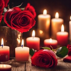 valentines day background, social media background for vday, full of romance cards with love, red rose and candles