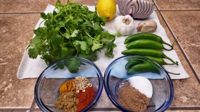 Ingredients prepped and laid out - Chana Masala series